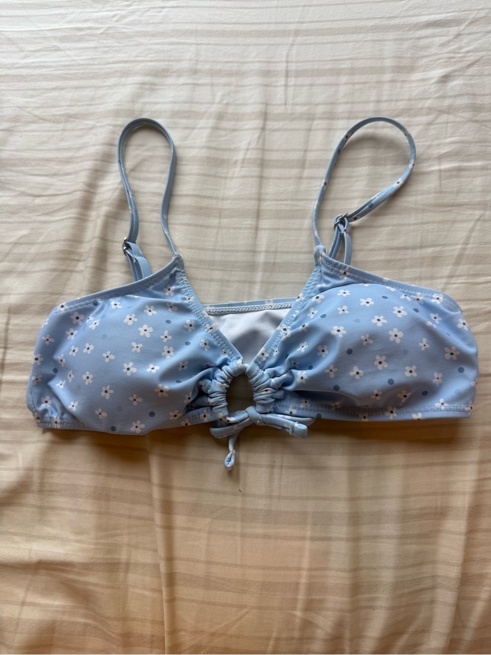 Light Blue Floral Tie-Front bikini top